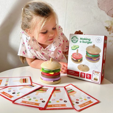  GREEN Drewniany Burger Restauracja Układanka dla Dzieci 15 el. Certyfikat FSC