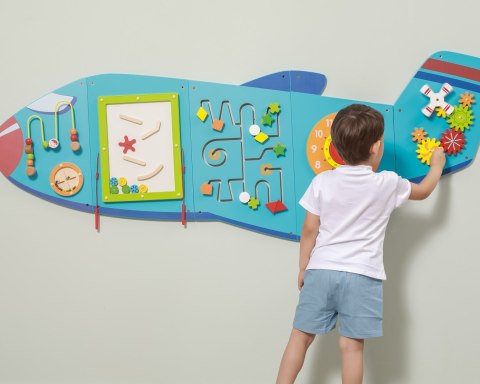  Drewniana Tablica Sensoryczna Manipulacyjna Samolot Certyfikat FSC Montessori