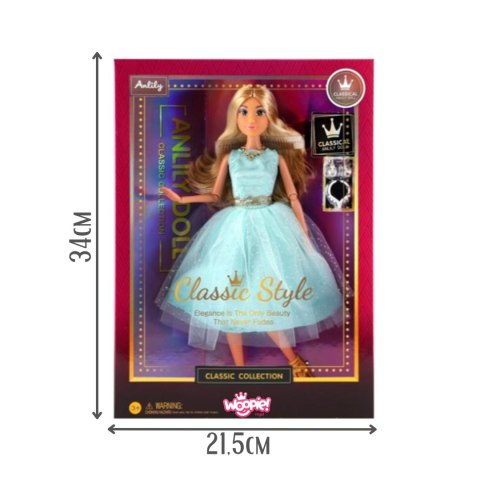  ROYAL Lalka Lily 30 cm Długie Blond Włosy Elegancka Turkusowa Sukienka