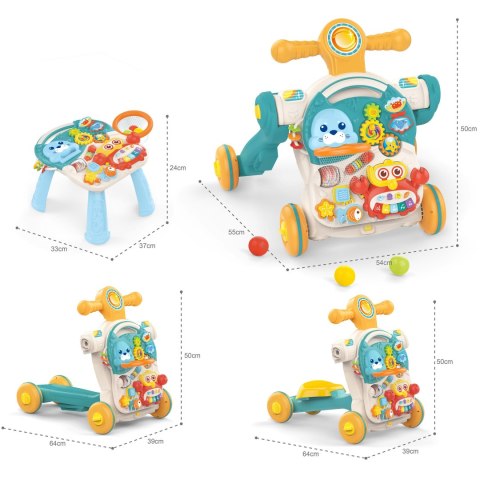  BABY Pchacz Chodzik Stolik Edukacyjny Hulajnoga Jeździk 4w1