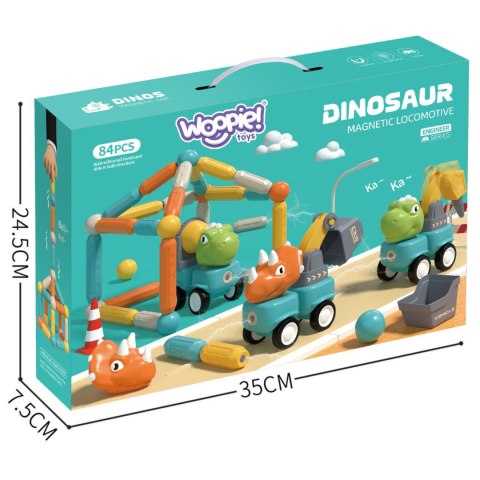  Klocki Magnetyczne Dinozaury Konstrukcyjne 84 el.