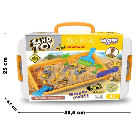  Piasek Kinetyczny 1,5 kg Zestaw XXL Plac Budowy Stolik z Foremkami i Pojazdami