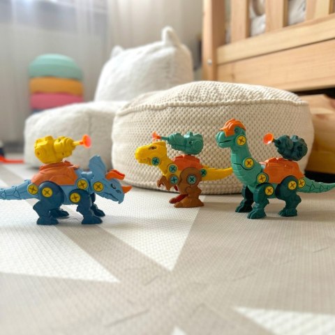  Zestaw Dinozaury do Skręcania 3 szt. Zestaw Konstrukcyjny w Pudełku + Wiertarka i Śrubokręt