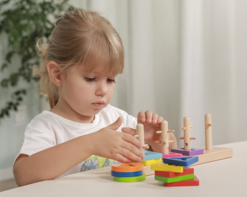  Drewniane klocki z sorterem kształtów Montessori