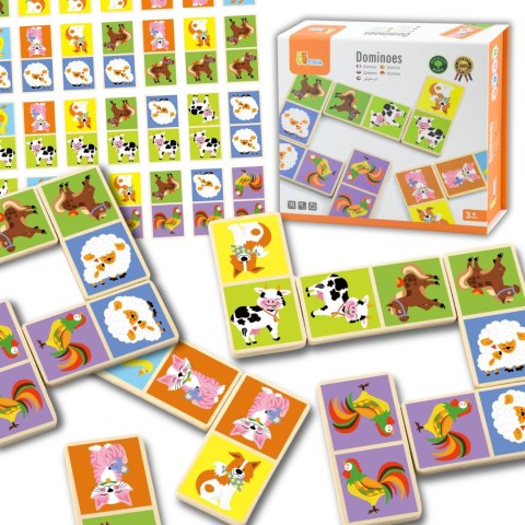 Edukacyjne Klocki Domino Drewniane gra Farma 28 elementów Montessori