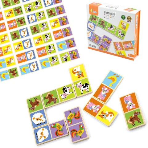  Edukacyjne Klocki Domino Drewniane gra Farma 28 elementów Montessori