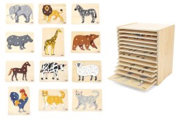 Zestaw Puzzle Drewniane 12 Układanek Zwierzątka Montessori + Stojak