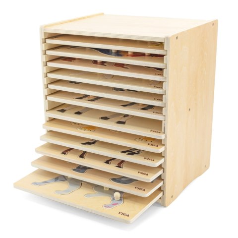  Zestaw Puzzle Drewniane 12 Układanek Zwierzątka Montessori + Stojak