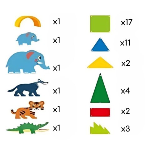  Klocki Magnetyczne Konstrukcyjne 3D Zestaw Edukacyjny Zwierzęta Dżungli 45el.