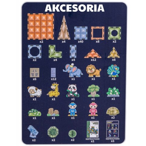  Klocki Magnetyczne Konstrukcyjne Świecące 3D Świat Zwierząt 124el.
