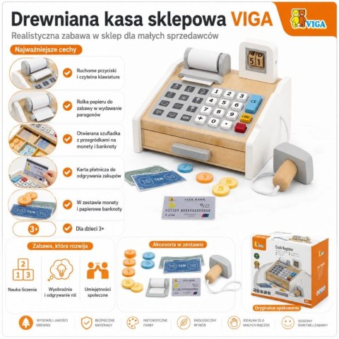  Drewniana Kasa sklepowa szaro biała
