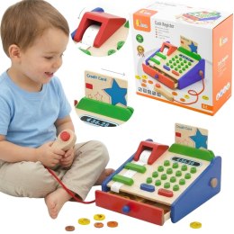  Drewniana Kasa sklepowa z akcesoriami Skaner Montessori