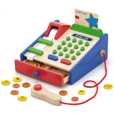  Drewniana Kasa sklepowa z akcesoriami Skaner Montessori