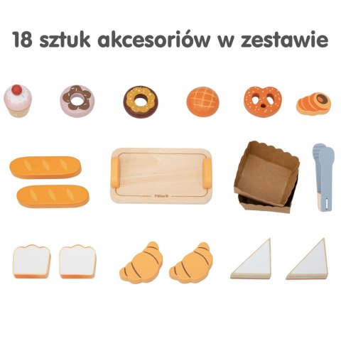  Drewniana Mini Piekarnia Sklepik Stragan z Wypiekami 16el.