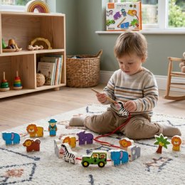  Drewniana Nawlekanka Przeplatanka Klocki Safari ZOO Montessori