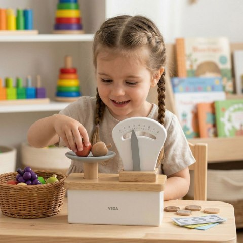  Drewniana Waga Sklepowa dla Dzieci Zabawka Sklep Edukacyjna Montessori