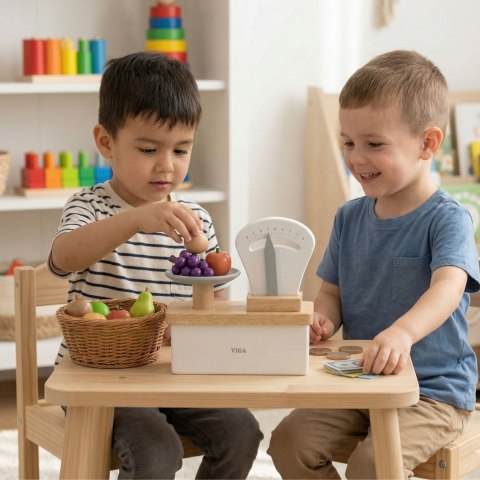  Drewniana Waga Sklepowa dla Dzieci Zabawka Sklep Edukacyjna Montessori