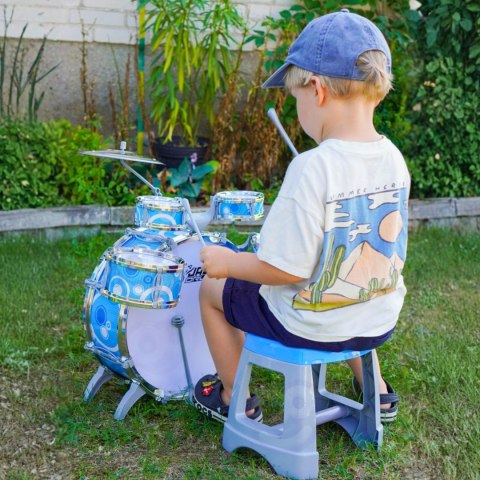  Perkusja Edukacyjna dla Dzieci 6 Bębnów 2 Talerze + Taboret