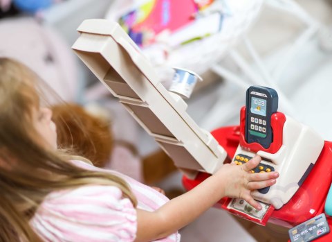  Sklep Supermarket z Wózkiem Sklepowym Waga Kasa Skaner + 48 Akc.