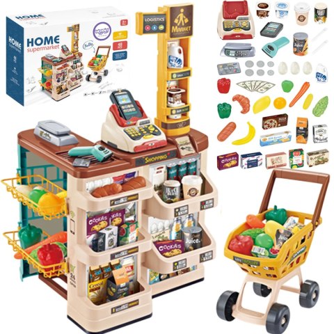  Sklep Supermarket z Wózkiem Waga Kasa Skaner + 48 Akc.