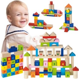  Klocki Drewniane Edukacyjne 100 elem. Cyferki Literki