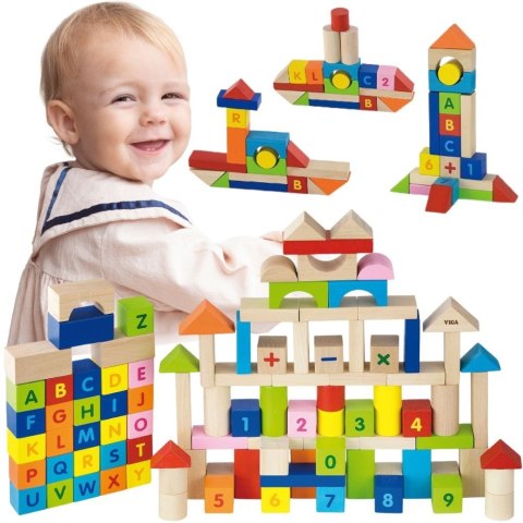  Klocki Drewniane Edukacyjne 100 elem. Cyferki Literki