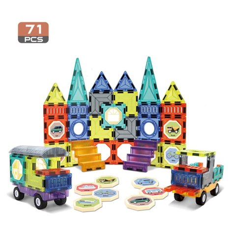  Klocki Magnetyczne 3D Zestaw Zamek Pojazdy 71el.