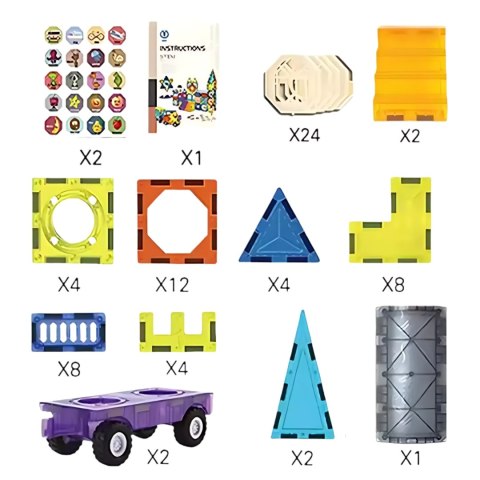  Klocki Magnetyczne 3D Zestaw Zamek Pojazdy 71el.