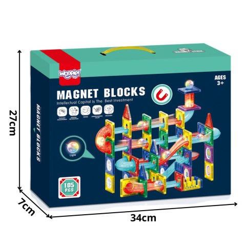  Klocki Magnetyczne Konstrukcyjne 3D Zestaw Edukacyjny Tor Kulkowy 105el.