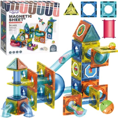  Klocki Magnetyczne Konstrukcyjne 3D Zestaw Edukacyjny Tor Kulkowy 42 el.
