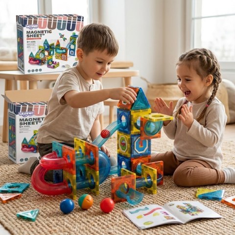 Klocki Magnetyczne Konstrukcyjne 3D Zestaw Edukacyjny Tor Kulkowy 42 el.