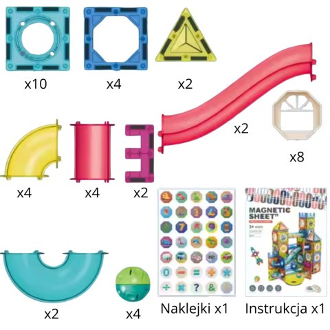  Klocki Magnetyczne Konstrukcyjne 3D Zestaw Edukacyjny Tor Kulkowy 42 el.