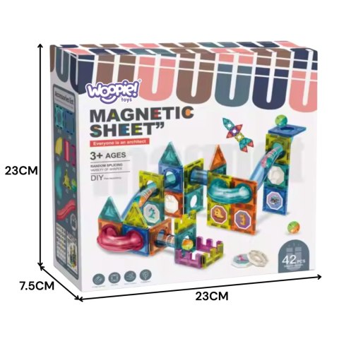  Klocki Magnetyczne Konstrukcyjne 3D Zestaw Edukacyjny Tor Kulkowy 42 el.