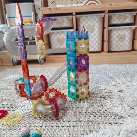  Klocki Magnetyczne Konstrukcyjne 3D Zestaw Edukacyjny Tor Kulkowy Kulodrom 126el.