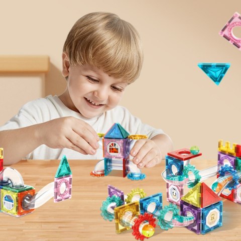  Klocki Magnetyczne Konstrukcyjne 3D Zestaw Edukacyjny Tor Kulkowy Kulodrom 126el.