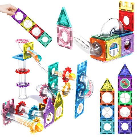  Klocki Magnetyczne Konstrukcyjne 3D Zestaw Edukacyjny Tor Kulkowy Kulodrom 126el.