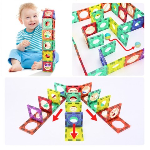  Klocki Magnetyczne Konstrukcyjne 3D Zestaw Edukacyjny Tor Kulkowy Kulodrom 126el.