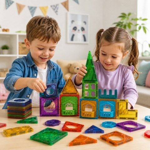  Klocki Magnetyczne Konstrukcyjne 3D Zestaw Edukacyjny Zamek 30el.