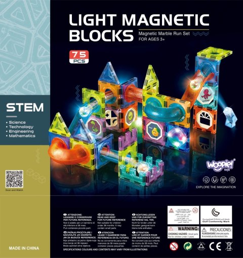  Klocki Magnetyczne Tor Kulkowy Świetlny 75 el.