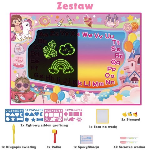  Mata Wodna do Malowania 2w1 XXL 100x70cm Świeci w Ciemności