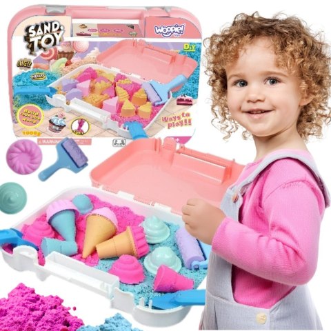  Zestaw Piasek Kinetyczny Lody w Walizce 1kg + Akcesoria