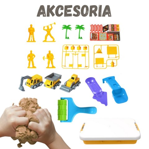  Zestaw Piasek Kinetyczny Plac Budowy w Walizce Pojazdy 1kg