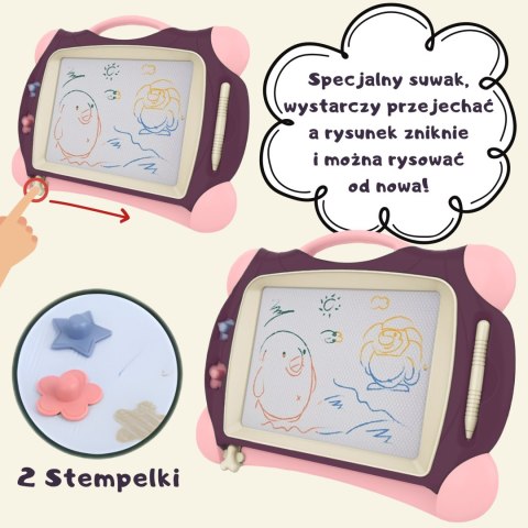  Znikopis Tablica Magnetyczna Kolorowa + 2 Stempelki Fioletowy