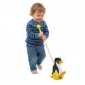  TOYS Drewniany Pchacz Pingwin Zabawka na Kiju do Pchania na Roczek