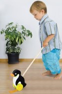  TOYS Drewniany Pchacz Pingwin Zabawka na Kiju do Pchania na Roczek