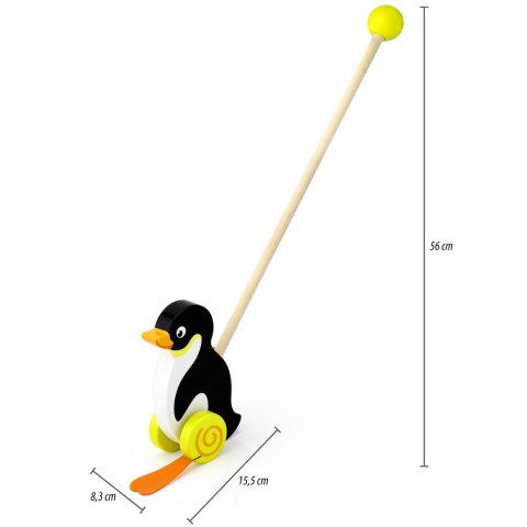  TOYS Drewniany Pchacz Pingwin Zabawka na Kiju do Pchania na Roczek