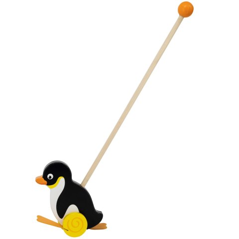  TOYS Drewniany Pchacz Pingwin Zabawka na Kiju do Pchania na Roczek