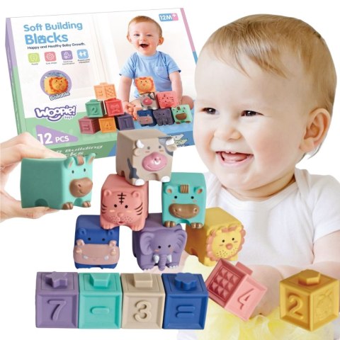  BABY Klocki Sensoryczne Układanka do Ściskania Dźwięk Nauka Liczenia 12 el.