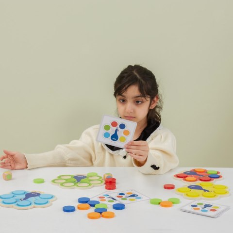  Drewniana Gra Dopasuj Kolory Pawi Ogon Montessori + Karty