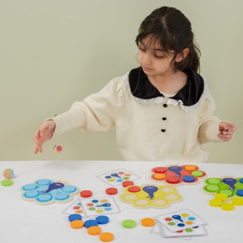 Drewniana Gra Dopasuj Kolory Pawi Ogon Montessori + Karty